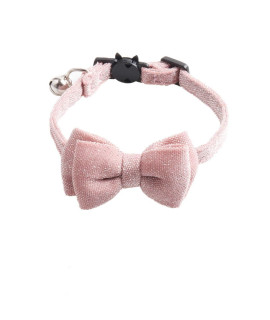 Cat Collar Breakaway with Bowtie Bell, Pink Bling Kitten Collar with Removable Cat Bow Tie Collar for Kitty Cat (7.4-10.8 inch)