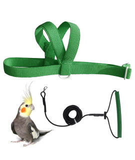 VANFAVORI Adjustable Bird Harness with 80 Inch Leash, Outdoor Flying Kit Training Rope for Bird Parrots Cockatiel S Size Weight 70-120 Grams,Green