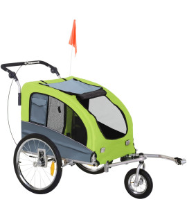 Aosom Dog Bike Trailer 2-in-1 Pet Stroller with Canopy and Storage Pockets, Green