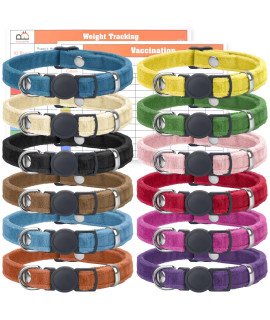 GAMUDA Puppy Collars - Super Soft Velvet Whelping Puppy ID - Adjustable Breakaway Litter Collars Pups - Assorted Colors Plain & Identification Collars with 2 Record Keeping Charts - Set of 12 (S)