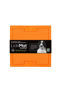 LickiMat 8X8 1 Piece classic Soother Slow Feeder for Dogs Lick Mat Boredom Anxiety Reducer Perfect for Food Treats Yogurt Liquid Food Peanut Butter Fun Alternative to a Slow Feed Dog Bowl (Orange)