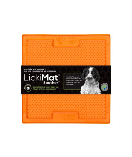 LickiMat 8X8 1 Piece classic Soother Slow Feeder for Dogs Lick Mat Boredom Anxiety Reducer Perfect for Food Treats Yogurt Liquid Food Peanut Butter Fun Alternative to a Slow Feed Dog Bowl (Orange)