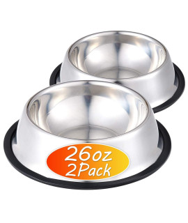 INONE Stainless Steel Dog Bowl with Rubber Base for Food and Water, Pet Food Container, Perfect Dog Bowls Choice for Medium Large Big Dogs (2 Pack)