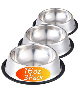 Stainless Steel Dog Bowl with Rubber Base for Food and Water, Pet Food Container, Perfect Choice for Small/Medium Dogs or Cats (3 Pack)