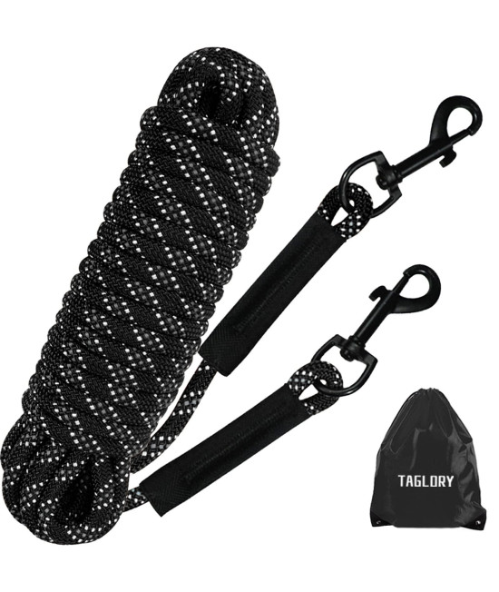 Taglory Dog Tie Out, Long Rope Leash for Dog Training, 30 FT Heavy Duty Lead with Reflective Stitching for Large Medium Small Dogs Walking, camping, or Backyard, Black