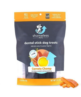Shameless Pets Dental Treats for Dogs, Carrate Chomp - Healthy Dental Sticks with Skin & Coat Support for Teeth Cleaning & Fresh Breath - Dog Bones Dental Chews Free from Grain, Corn & Soy