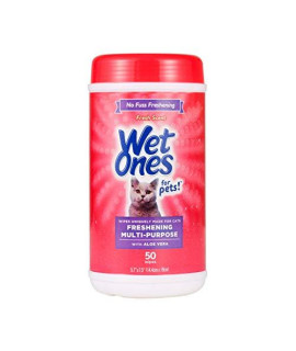 Wet Ones for Pets Freshening Multipurpose Wipes for Cats with Aloe Vera Easy to Use Cat Cleaning Wipes, Freshening Cat Grooming Wipes for Pet Grooming in Fresh Scent 50 ct Cannister Cat Wipes