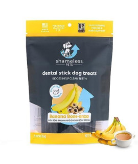 Shameless Pets Dental Treats for Dogs, Banana Bone-Anza - Healthy Dental Sticks with Hip & Joint Support for Teeth Cleaning & Fresh Breath - Dog Bones Dental Chews Free from Grain, Corn & Soy