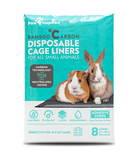 Paw Inspired Disposable Guinea Pig Cage Liners Bamboo Charcoal Odor Controlling Super Absorbent Liners Pee Pads for Ferrets, Rabbits, Hamsters, and Small Animals (47 x 26 (Midwest), 8 Count)