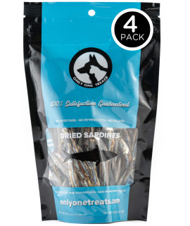 Only One Treats Dried Sardines for Dogs and Cats - All-Natural Training Treats with Omega 3 and Calcium - Sun-Dried Pet Treats for Dogs and Cats Brain, Heart, Skin and Coat Health (90g, Pack of 4)