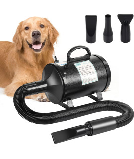 WINNIE HOME Dog Hair Dryer, 3.2HP Stepless Adjustable Speed Pet Grooming Dryer, High Velocity Dryer for Dogs with 4 Different Nozzles (Bright Black)