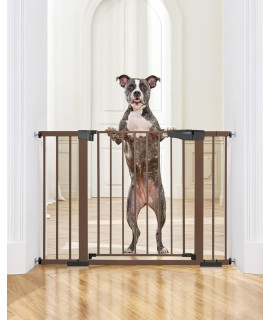 Mom's Choice Awards Winner-Cumbor 29.7-46 Baby Gate for Stairs, Auto Close Dog Gate for the House, Easy Install Pressure Mounted Pet Gates for Doorways, Easy Walk Thru Wide Safety Gate for Dog, Brown