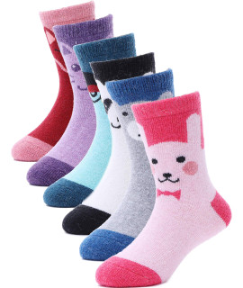 ANTSANg Kids Wool Hiking Socks Toddlers Boys girls Winter Warm Thick Thermal crew Boot Heavy cozy Snow cabin gift Snowboarding Socks 6 Pairs for childs (Animal,1-3 Y)