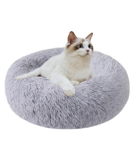 Awolf Cat Beds for Indoor Cats, 20 Inch Fluffy Calming Washable Cat Bed for Small Medium Large Cat & Dog, Self Warming Donut Faux Fur Cat Bed with Slip-Resistant Bottom