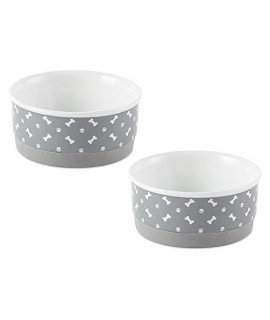 Bone Dry Ceramic Pet Bowls, Microwave & Dishwasher Safe Non-Slip Bottom for Secure Feeding with Less Mess, Small Bowl Set, 4.25x2, Gray, 2 Count