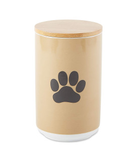 Bone Dry Ceramic Canister for Pet Treats Bamboo Twist to Close Lid, Dishwasher Safe, Keep Dog & Cat Food Safe and Dry, Treat Jar, 4x6.5, Taupe Solid