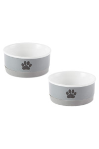 Bone Dry Ceramic Pet Bowls, Microwave & Dishwasher Safe Non-Slip Bottom for Secure Feeding with Less Mess, Small Bowl Set, 4.25x2, Gray/Black, 2 Count
