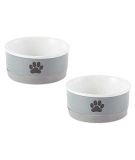 Bone Dry Ceramic Pet Bowls, Microwave & Dishwasher Safe Non-Slip Bottom for Secure Feeding with Less Mess, Small Bowl Set, 4.25x2, Gray/Black, 2 Count