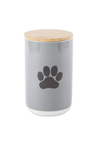 Bone Dry Ceramic Canister for Pet Treats Bamboo Twist to Close Lid, Dishwasher Safe, Keep Dog & Cat Food Safe and Dry, Treat Jar, 4x6.5, Gray Solid
