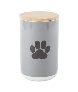 Bone Dry Ceramic Canister for Pet Treats Bamboo Twist to Close Lid, Dishwasher Safe, Keep Dog & Cat Food Safe and Dry, Treat Jar, 4x6.5, Gray Solid