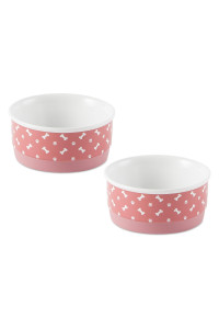 Bone Dry Ceramic Pet Bowls, Microwave & Dishwasher Safe Non-Slip Bottom for Secure Feeding with Less Mess, Small Bowl Set, 4.25x2, Rose, 2 Count
