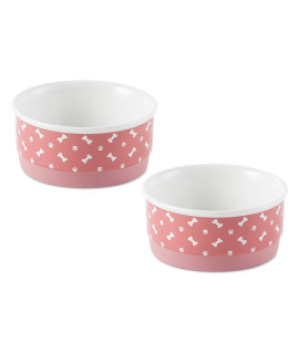 Bone Dry Ceramic Pet Bowls, Microwave & Dishwasher Safe Non-Slip Bottom for Secure Feeding with Less Mess, Small Bowl Set, 4.25x2, Rose, 2 Count