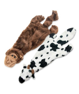 Best Pet Supplies 2-in-1 Stuffless Squeaky Dog Toys with Soft, Durable Fabric for Small, Medium, and Large Pets, No Stuffing for Indoor Play, Holds a Plastic Bottle - Cow, Monkey, Medium