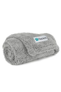 PetAmi Fluffy Waterproof Dog Blanket for Small Medium Dogs, Soft Warm Pet Sherpa Throw Pee Proof Couch Cover, Reversible Cat Puppy Bed Blanket Sofa Protector, Plush Washable Pad (Light Grey, 29x40)