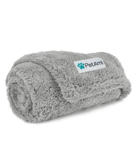PetAmi Fluffy Waterproof Dog Blanket for Small Medium Dogs, Soft Warm Pet Sherpa Throw Pee Proof Couch Cover, Reversible Cat Puppy Bed Blanket Sofa Protector, Plush Washable Pad (Light Grey, 29x40)