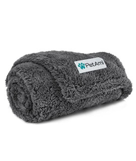 PetAmi Fluffy Waterproof Dog Blanket for Small Medium Dogs, Soft Warm Pet Sherpa Throw Pee Proof Couch Cover, Reversible Cat Puppy Bed Blanket Sofa Protector, Plush Washable Pad (Grey, 24x32)