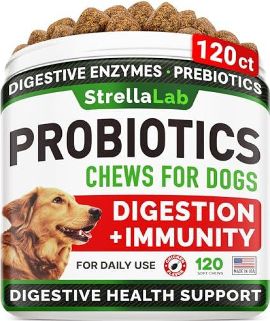 Pet Probiotics for Dogs & Digestive Enzymes - Digestion & Gut Health Treats, Dog Probiotics Chews, Fiber Supplement, Anti Diarrhea, Constipation, Upset Stomach & Gas Relief, Canine Prebiotic Bites