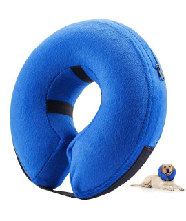 E-KOMG Dog Cone After Surgery, Protective Inflatable Collar, Blow Up Dog Collar, Pet Recovery Collar for Dogs and Cats Soft (Large(12-18), Blue)