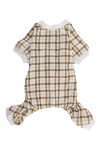 Beige Plaid Pajama for Cats,Puppy Pajamas Onesie PJS Pet Clothes Back Length 9 XSmall