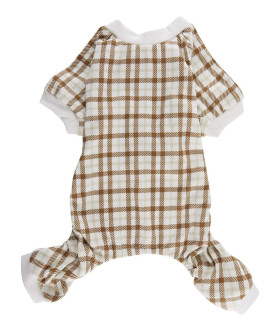 Beige Plaid Pajama for Cats,Puppy Pajamas Onesie PJS Pet Clothes Back Length 9 XSmall