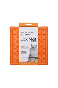 LickiMat Classic Buddy, Cat Slow Feeder Lick Mat, Boredom Anxiety Reducer; Perfect for Food, Treats, Yogurt, or Peanut Butter. Fun Alternative to a Slow Feed Cat Bowl or Dish, Orange