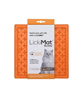LickiMat Classic Buddy, Cat Slow Feeder Lick Mat, Boredom Anxiety Reducer; Perfect for Food, Treats, Yogurt, or Peanut Butter. Fun Alternative to a Slow Feed Cat Bowl or Dish, Orange