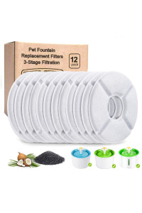 YAMOZOM 12-Pack Cat Water Fountain Filters, Pet Filters for Flower Fountains, Round Replacement Cat Filters for Water Fountains, Cat Fountain Filters for 2.4l, Filters for Drinking Cat