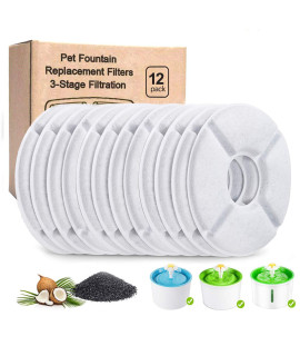 YAMOZOM 12-Pack Cat Water Fountain Filters, Pet Filters for Flower Fountains, Round Replacement Cat Filters for Water Fountains, Cat Fountain Filters for 2.4l, Filters for Drinking Cat