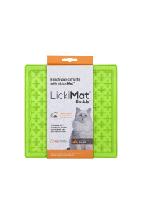 Lickimat Classic Buddy, Cat Slow Feeder Lick Mat, Boredom Anxiety Reducer; Perfect for Food, Treats, Yogurt, or Peanut Butter. Fun Alternative to a Slow Feed Cat Bowl or Dish, Green