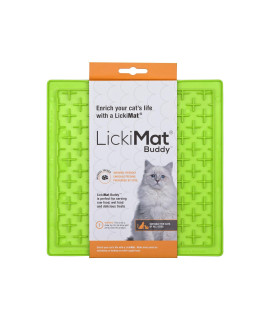 Lickimat Classic Buddy, Cat Slow Feeder Lick Mat, Boredom Anxiety Reducer; Perfect for Food, Treats, Yogurt, or Peanut Butter. Fun Alternative to a Slow Feed Cat Bowl or Dish, Green
