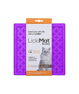 Lickimat Classic Buddy, Cat Slow Feeder Lick Mat, Boredom Anxiety Reducer; Perfect for Food, Treats, Yogurt, or Peanut Butter. Fun Alternative to a Slow Feed Cat Bowl or Dish, Purple