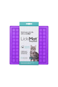 Lickimat Classic Playdate, Cat Slow Feeder Lick Mat, Boredom Anxiety Reducer; Perfect for Food, Treats, Yogurt, or Peanut Butter. Fun Alternative to a Slow Feed Cat Bowl or Dish, Purple