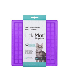 Lickimat Classic Playdate, Cat Slow Feeder Lick Mat, Boredom Anxiety Reducer; Perfect for Food, Treats, Yogurt, or Peanut Butter. Fun Alternative to a Slow Feed Cat Bowl or Dish, Purple