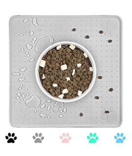 Ptlom Pet Placemat for Dog and Cat, Waterproof Non-Slip Bowl Mat Prevent Food and Water Overflow, Puppy Dish Feeding Mats Suitable for Medium and Small Pet, Silicone (13 *13, Grey)