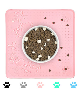 Ptlom Pet Placemat for Dog and Cat, Waterproof Non-Slip Bowl Mat Prevent Food and Water Overflow, Puppy Dish Feeding Mats Suitable for Medium and Small Pet, Silicone (13 *13, Pink)