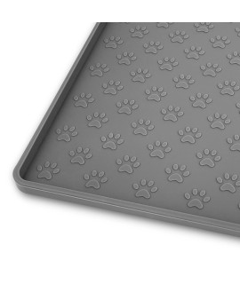 Ptlom Pet Placemat for Dog and Cat, Mat for Prevent Food and Water Overflow, Suitable for Small, Medium and Big Pet, 18 12, Grey, Silicone