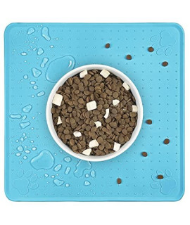 Ptlom Pet Placemat for Dog and Cat, Waterproof Non-Slip Bowl Mat Prevent Food and Water Overflow, Puppy Dish Feeding Mats Suitable for Medium and Small Pet, Silicone (13 *13, Blue)