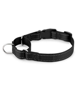 PLUTUS PET Reflective Martingale Collar with Quick Snap Buckle,No Pull Dog Choker Collar for Small Medium Large Dogs,L,Black