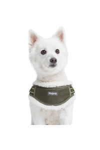Blueberry Pet Soft & Comfy Multi-Colored Stripe Fleece Padded Chest Dog Harness, Chest Girth 20.5 - 26, Olive Green, Medium, Adjustable No Pull Training Harness for Dogs
