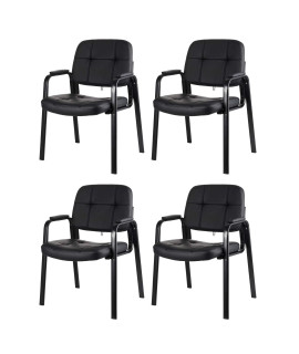 cLATINA Waiting Room guest chair with Bonded Leather Padded Arm Rest for Office Reception and conference Desk Black 4 Pack